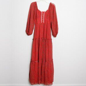 Vintage 70s Candi Jones California Floral Tiered Praire Maxi Dress Red XS